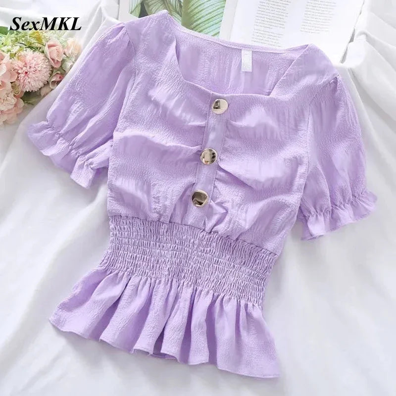 Vintage Puff Sve Corset Chiffon Blouse