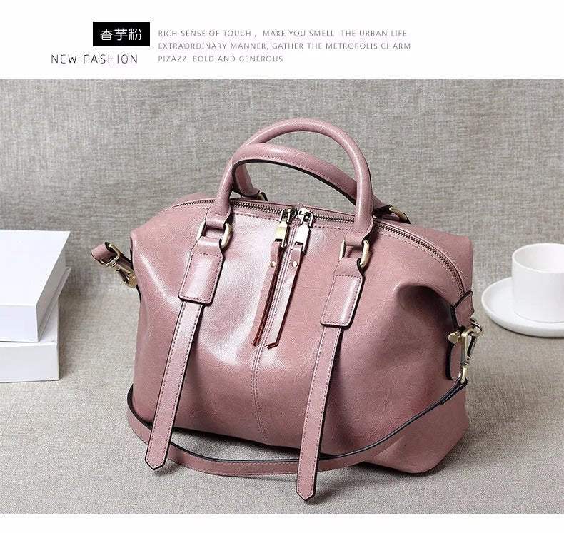 100% Genuine Leather Large Crossbody Shopping Tote - Nitamoje