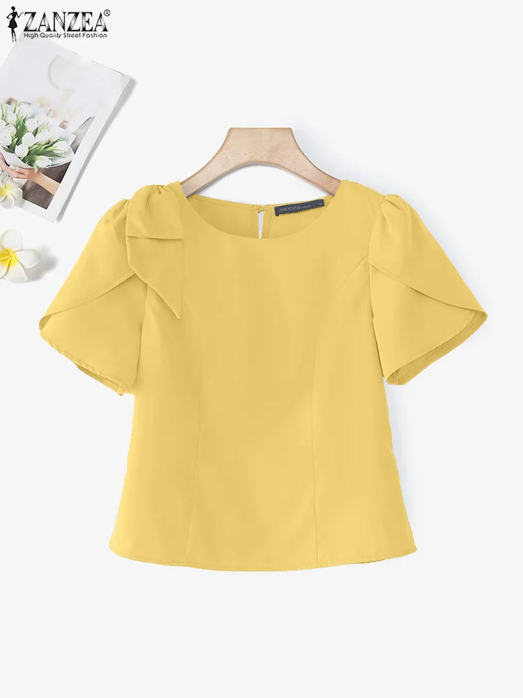 Puff Sve Bow Office Tunic Blouse