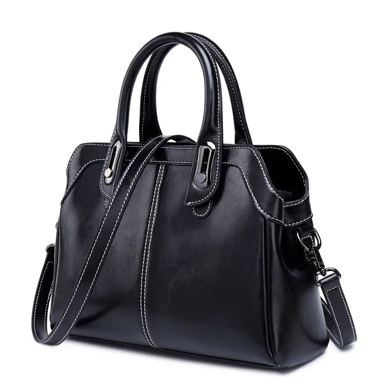 Genuine Leather Oil Wax Cowhide Tote & Messenger Bag