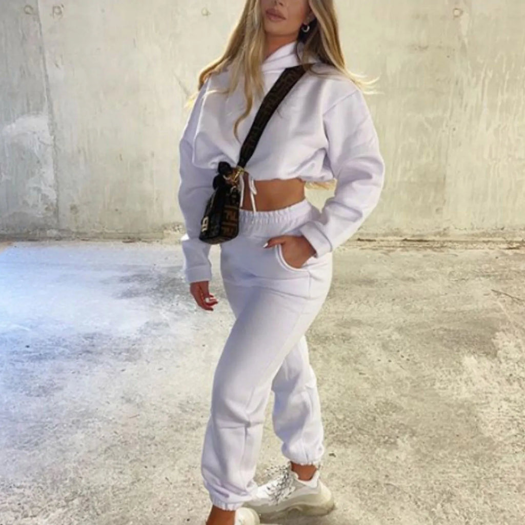 Winter Tracksuit Women Two Piece Set - Oversized Hoodie Sweatpants Solid Color Sportswear Suit |Casual Sweatshirt Trouser Set
