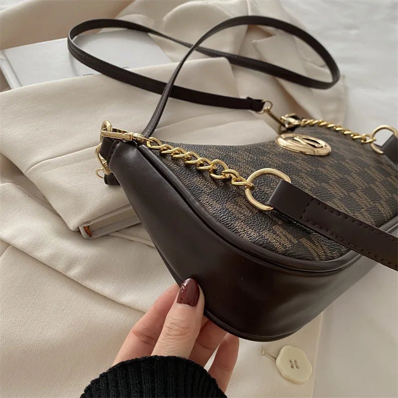 Vintage Style Handbag Crossbody Bag, Gold Letter 'M' Design Pu Leather Shoulder Messenger Bag, Synthetic Leather Tote Bag, Purse - Nitamoje