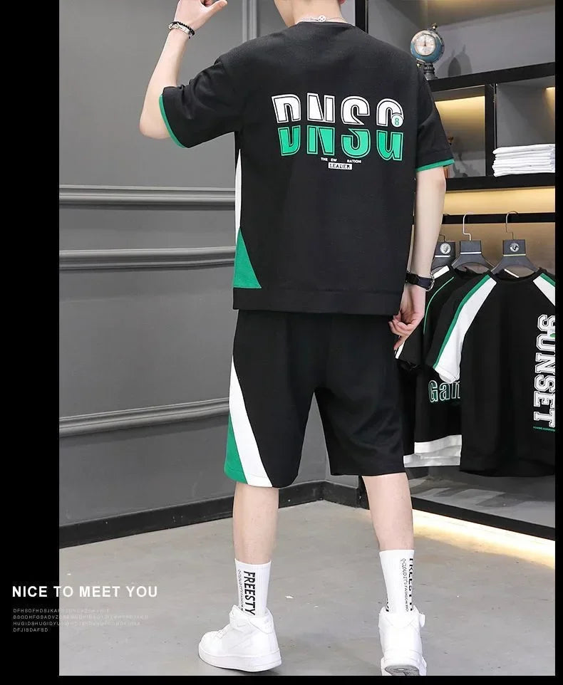 Men Summer Tracksuit Short T-Shirt +Shorts Set Sports Fashion Outfit Casual Sets Oversized Male Clothing Streetwear Suit for Men