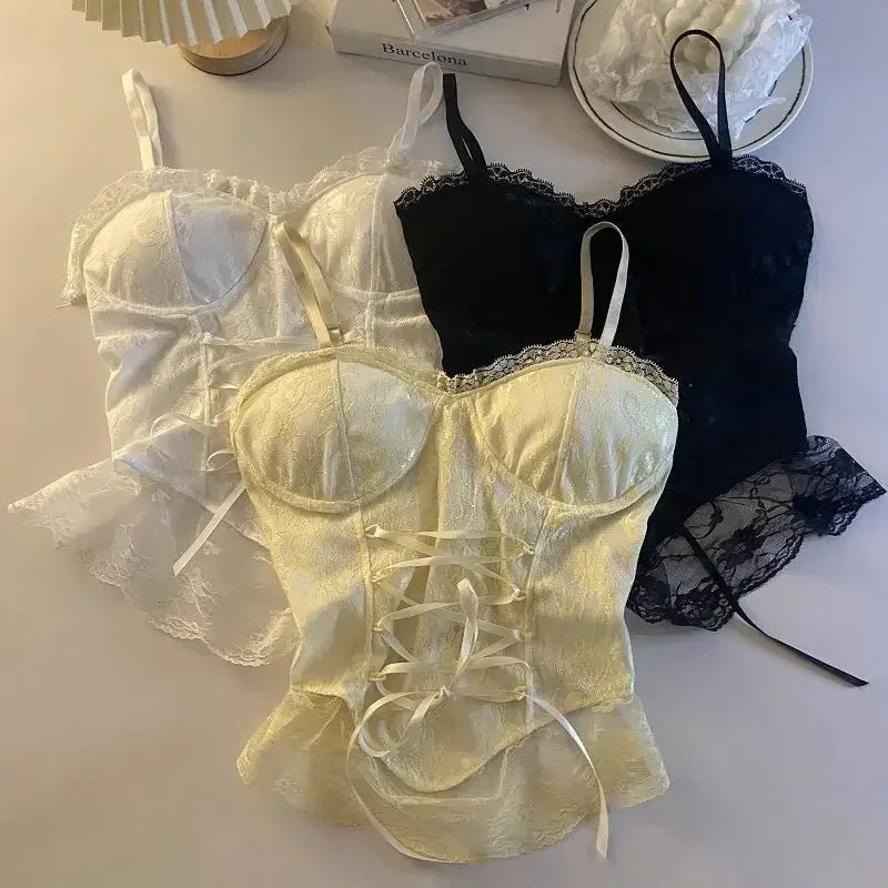 Lace Bandage Corset Sveless Crop Top