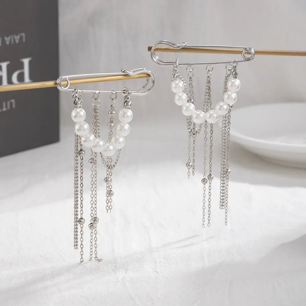 Retro Sweet Imitation Pearl Metal Chain Tassel Pendant Pin Pants Foot Chain  Creative Girl Fashion Sweet Fashion Jewelry