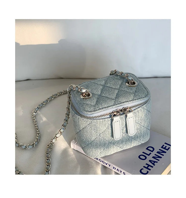 Mini Denim Chain Box Crossbody Bag