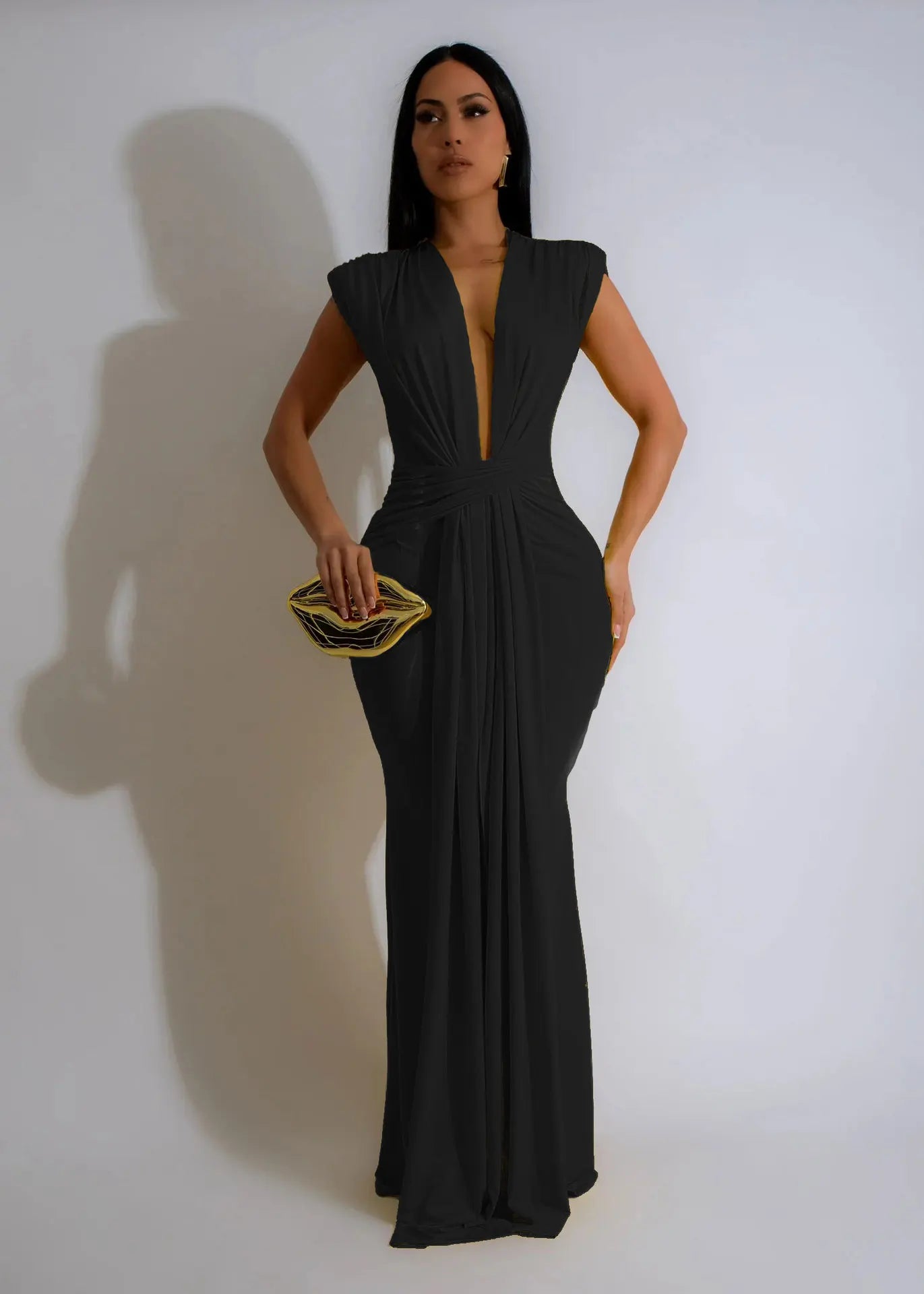 Dress Women Long Dresses Deep V Neck Sleeveless Solid flattering Fit Tight Waist elegant Elegant Splice Hip Wrap Temperament Vestidos