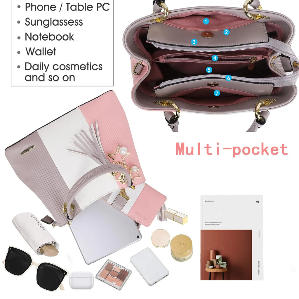 PU Leather Waterproof Multi-Pocket Tote Bag