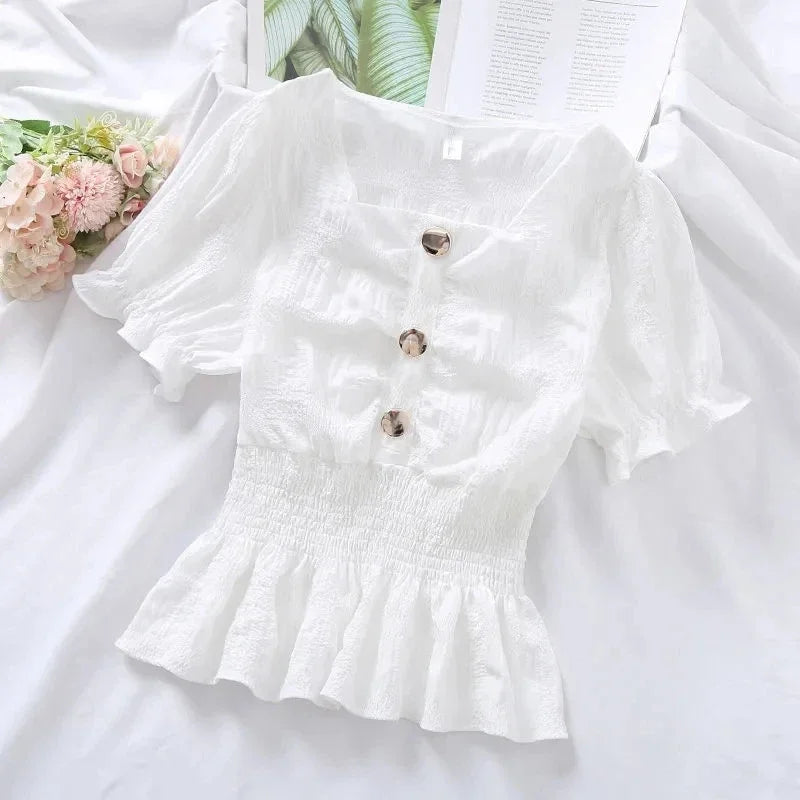 Vintage Puff Sve Corset Chiffon Blouse
