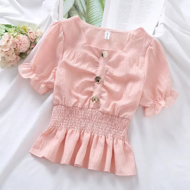 Vintage Puff Sve Corset Chiffon Blouse