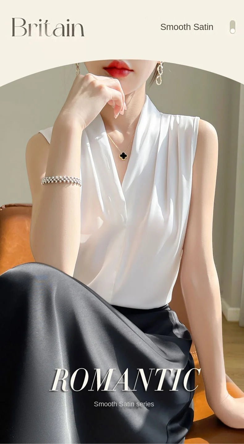Solid Satin Sveless Office Blouse