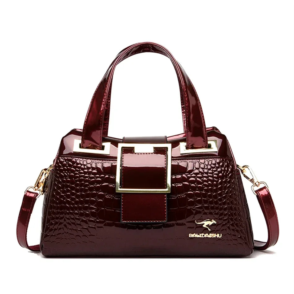 2-Layer Large Capacity Crocodile Pattern Boston Bag