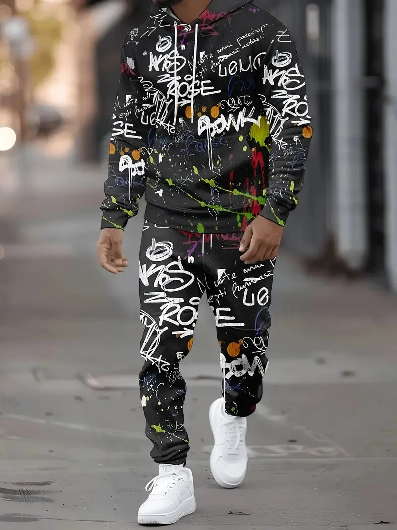 Men's 3D Graphic Print Hoodie & Pants Set