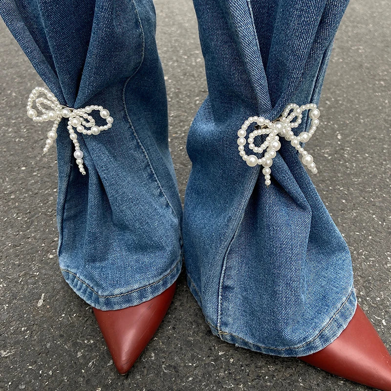 Imitation Pearl Bow Pin Pants Ankle Chain for Women | Jeans Jewelry Trouser Leg Clothing Accessory