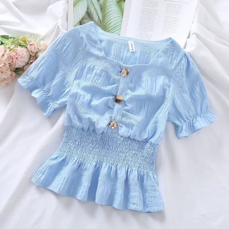 Vintage Puff Sve Corset Chiffon Blouse