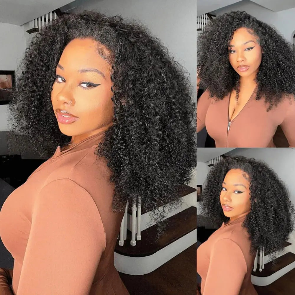 250% Half Wigs Human Hair Afro Kinky Curly Headband Wig Urade 3 IN 1 Half Wig With Drawstring Seamless Clip Ins Flip Over