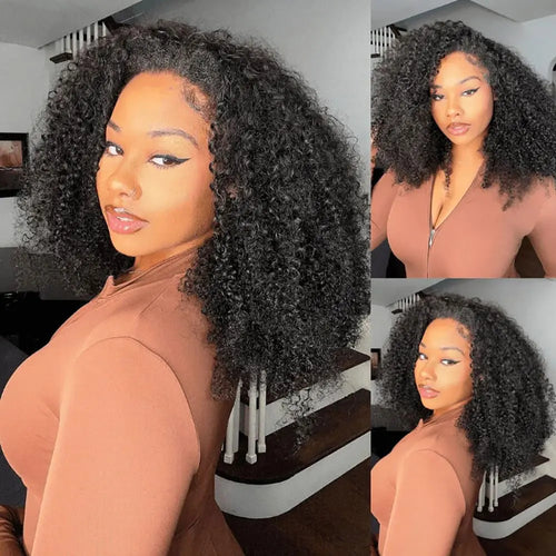 250% Half Wigs Human Hair Afro Kinky Curly Headband Wig Urade 3 IN 1 Half Wig With Drawstring Seamless Clip Ins Flip Over