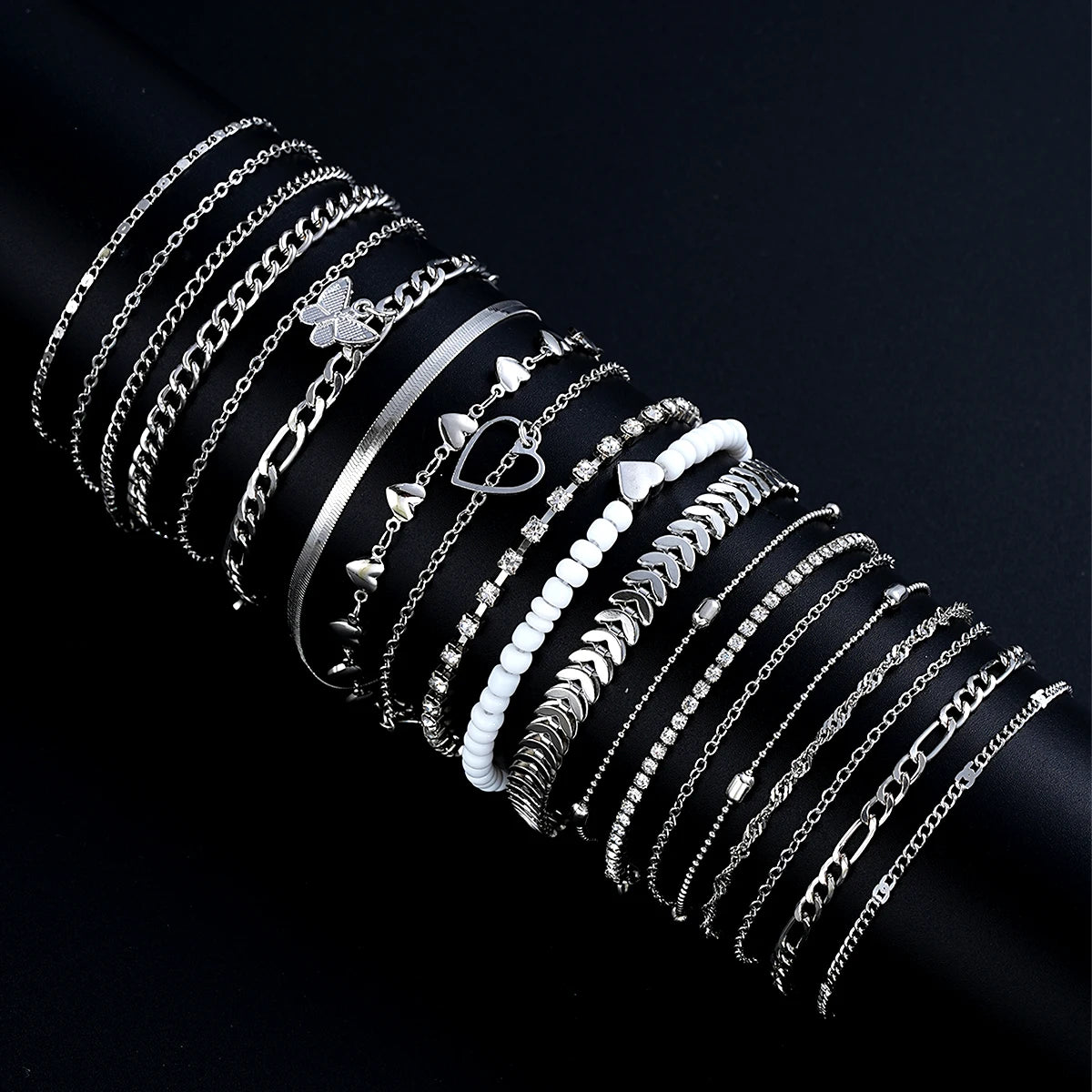 19-Piece Anklet Set | Pearl, Butterfly & Crystal Foot Chain Collection