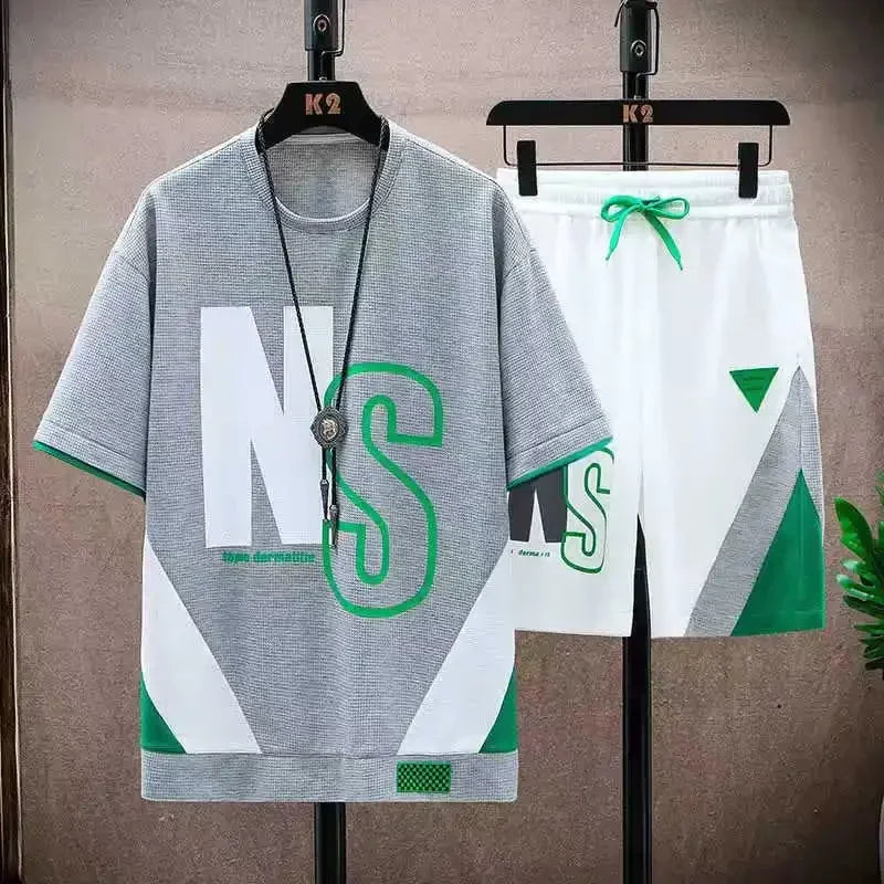 Men Summer Tracksuit Short T-Shirt +Shorts Set Sports Fashion Outfit Casual Sets Oversized Male Clothing Streetwear Suit for Men