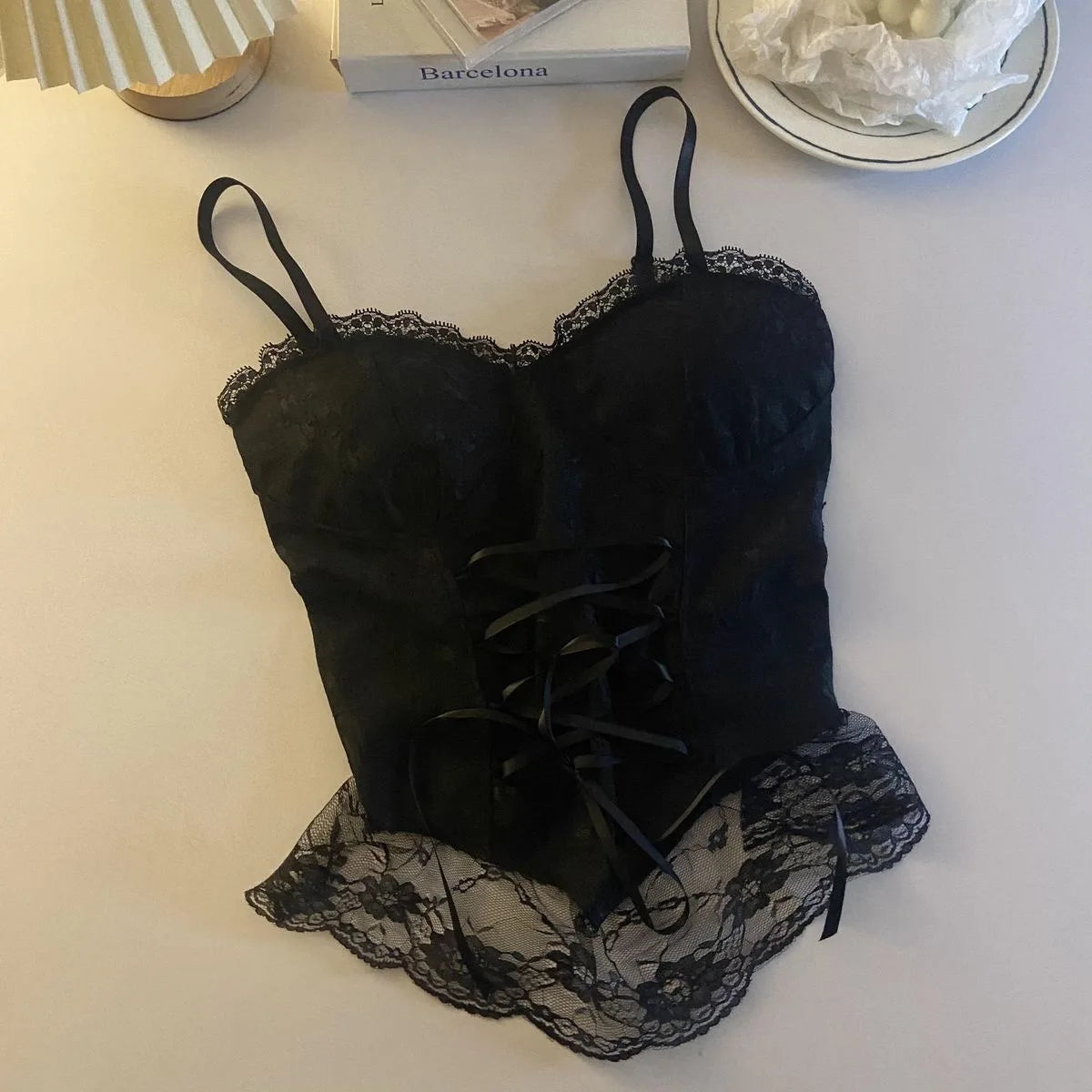 Lace Bandage Corset Sveless Crop Top