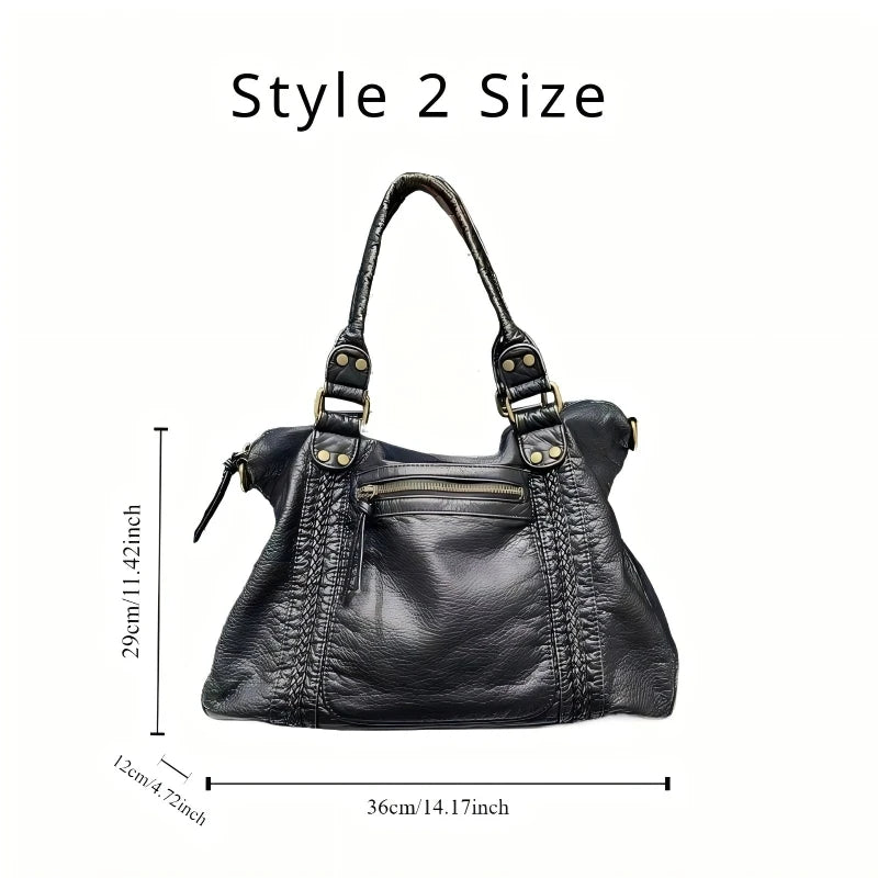 Y2K Washed Leather Motorcycle Shoulder Bag