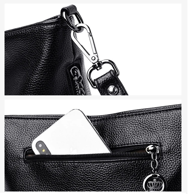 Solid Color High Quality Leather Tote Bag