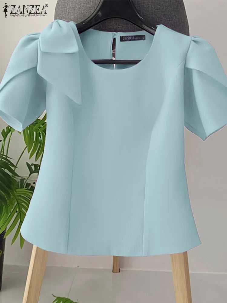 Puff Sve Bow Office Tunic Blouse