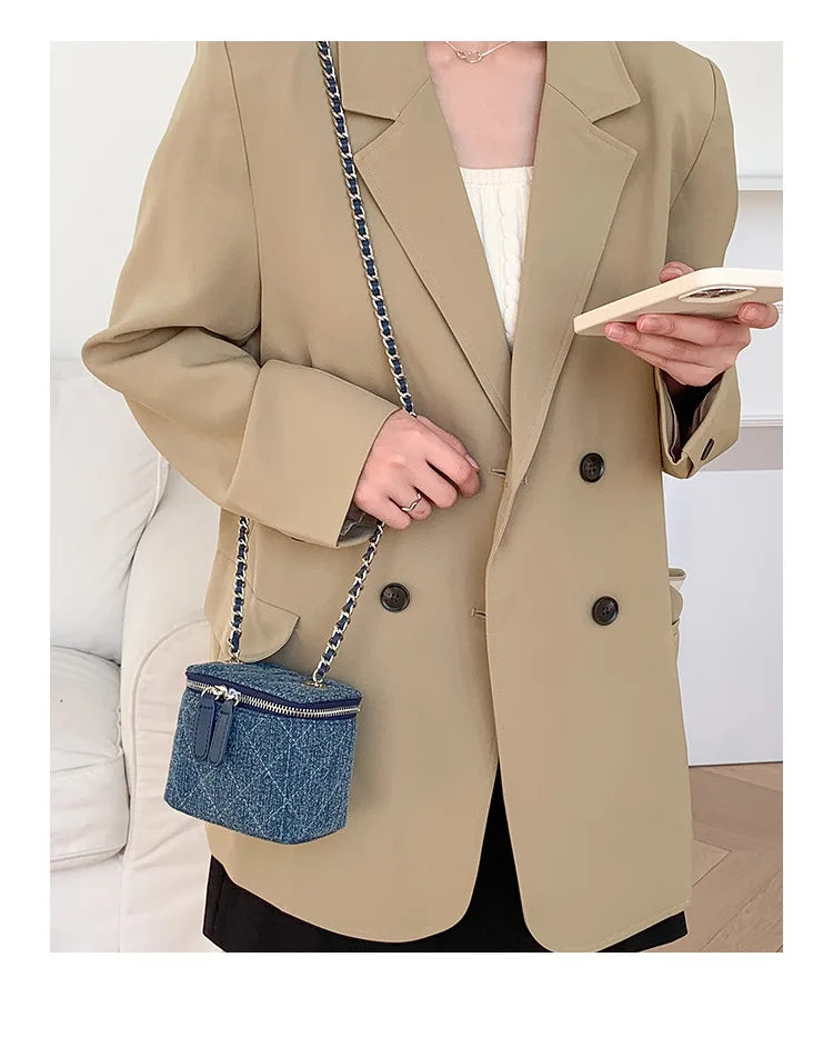 Mini Denim Chain Box Crossbody Bag