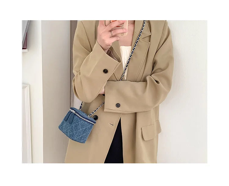 Mini Denim Chain Box Crossbody Bag