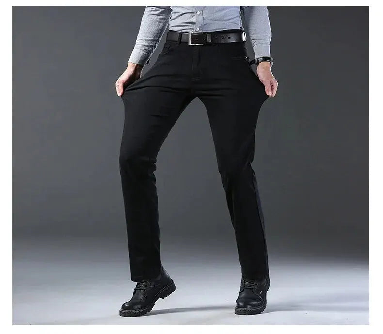 Wthin Business Men's Jeans | Casual Straight Stretch Fashion Classic Blue Black Denim Trousers
