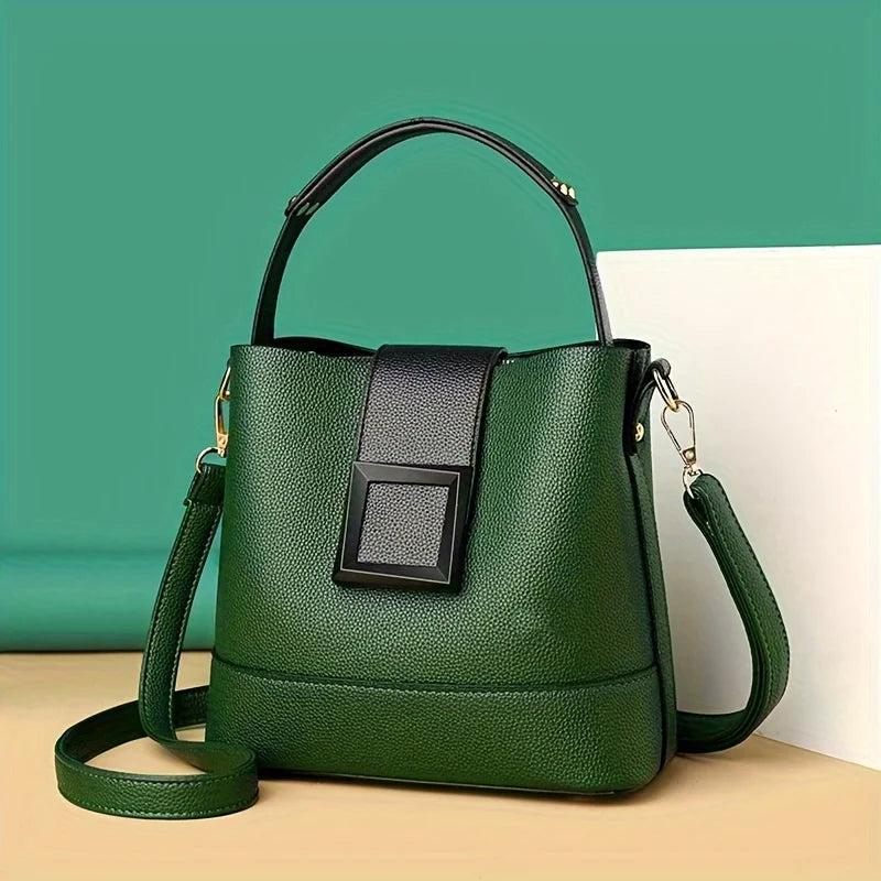 Elegant Solid Color Bucket Bag with Adjustable Shoulder Strap Versatile Crossbody Handbag for Women, Lightweight with Zipper.