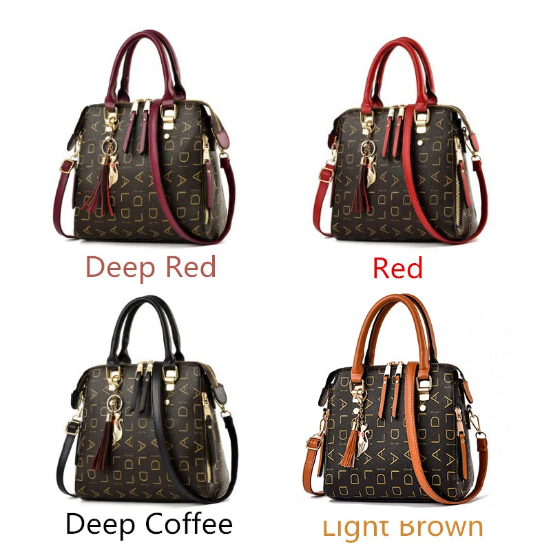 English Letter PU Leather Tassel Handbag