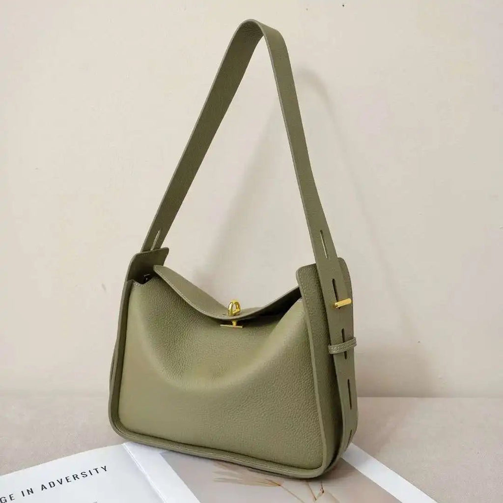 Niche Luxury Cowhide Wide Strap Large Capacity Shoulder Bag - Nitamoje
