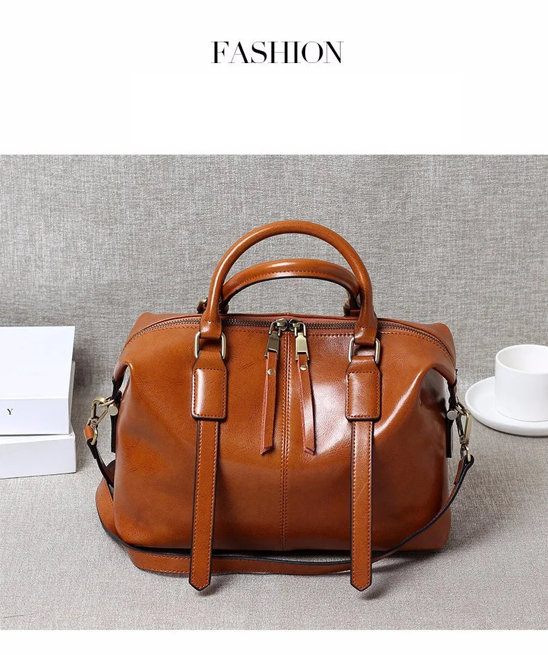 100% Genuine Leather Large Crossbody Shopping Tote