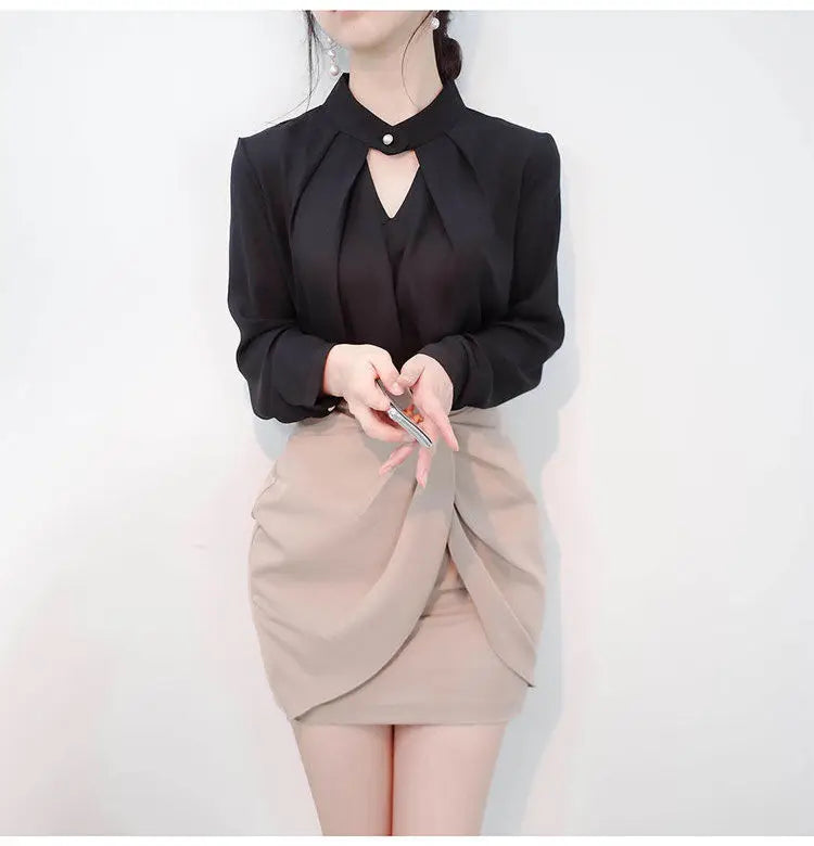 Solid Blouses Women Chiffon Shirts Long Sve flattering Hollow chic All-match Basic Spring Summer Tops Thin Chic Elegant Female Ins