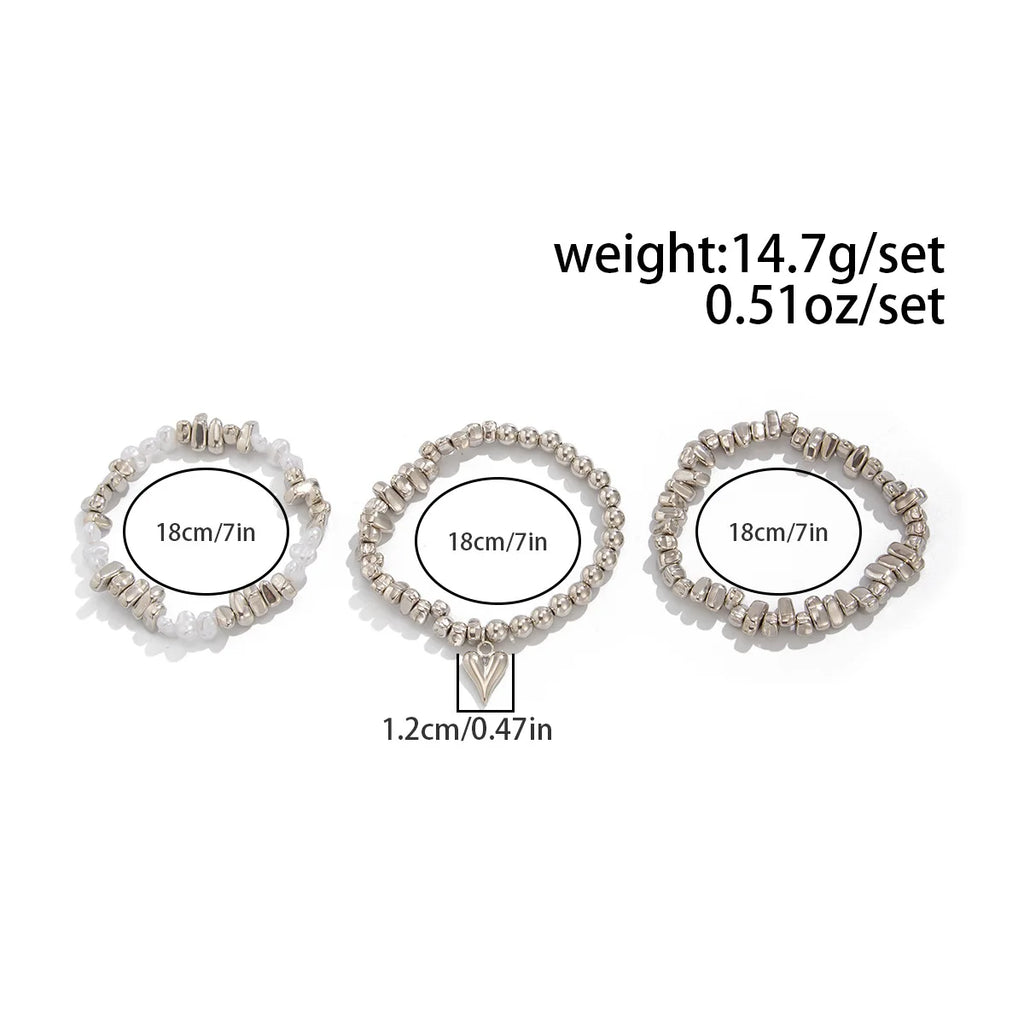 Retro Pearl Bead Bracelet | Multi-Layer Heart Pendant Elastic Bracelet for Women