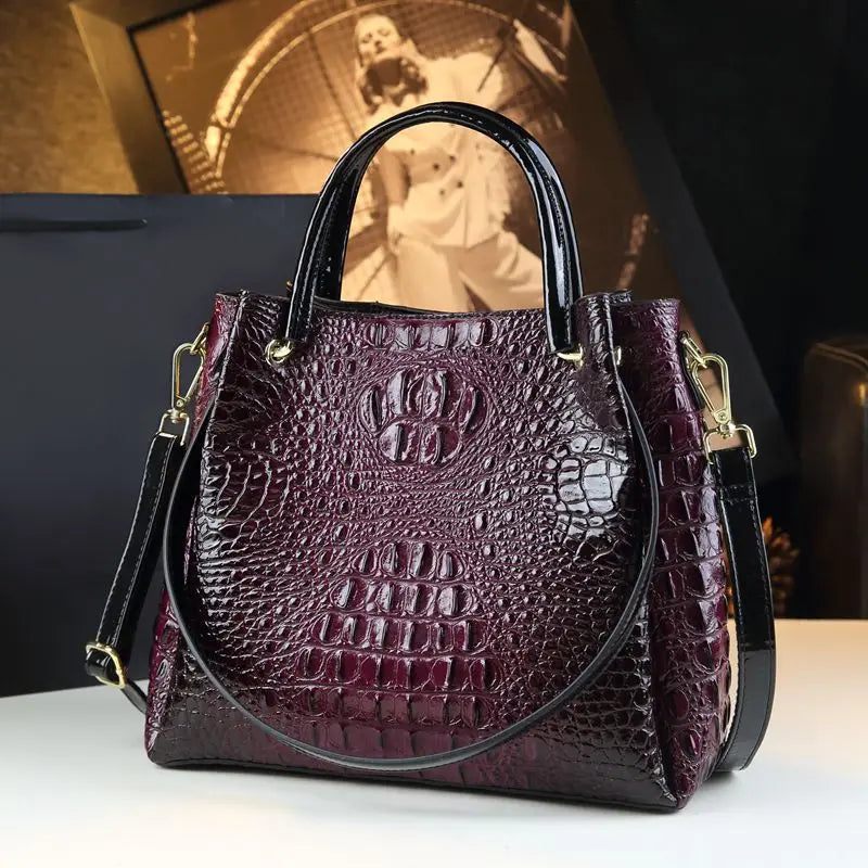 Crocodile Print Leather Tote & Shoulder Bag