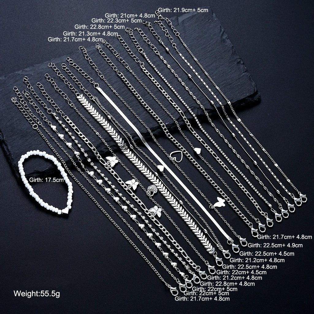 19-Piece Anklet Set | Pearl, Butterfly & Crystal Foot Chain Collection