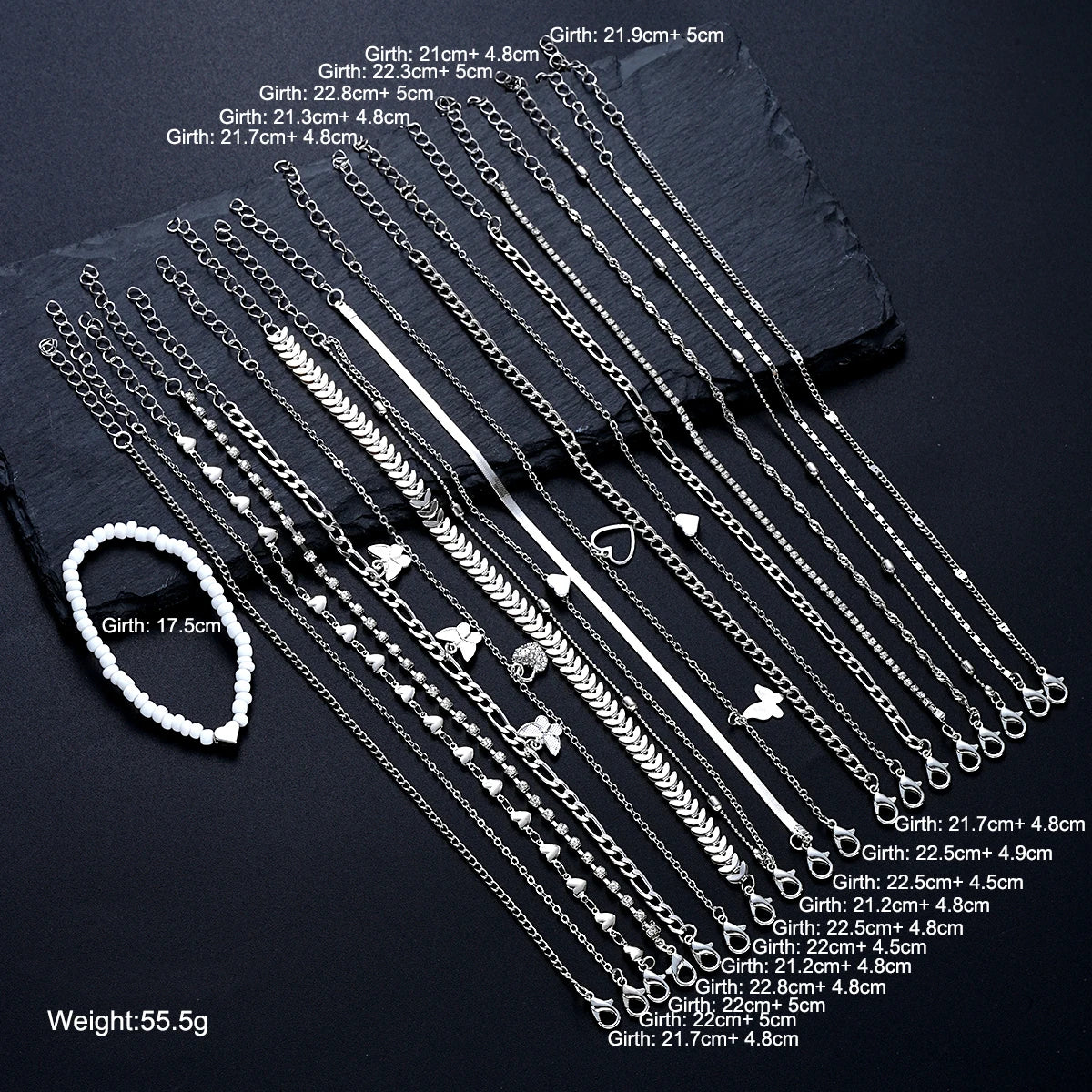 19-Piece Anklet Set | Pearl, Butterfly & Crystal Foot Chain Collection