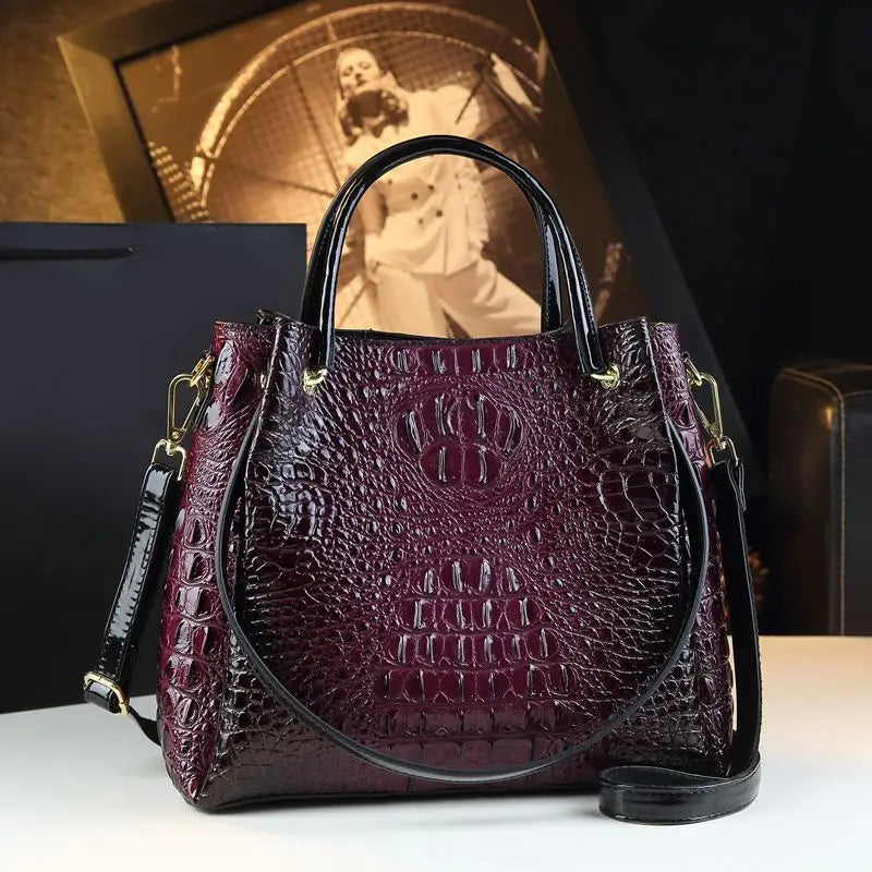 Crocodile Print Leather Tote & Shoulder Bag