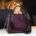 Genuine Leather Crocodile Print Bucket Bag