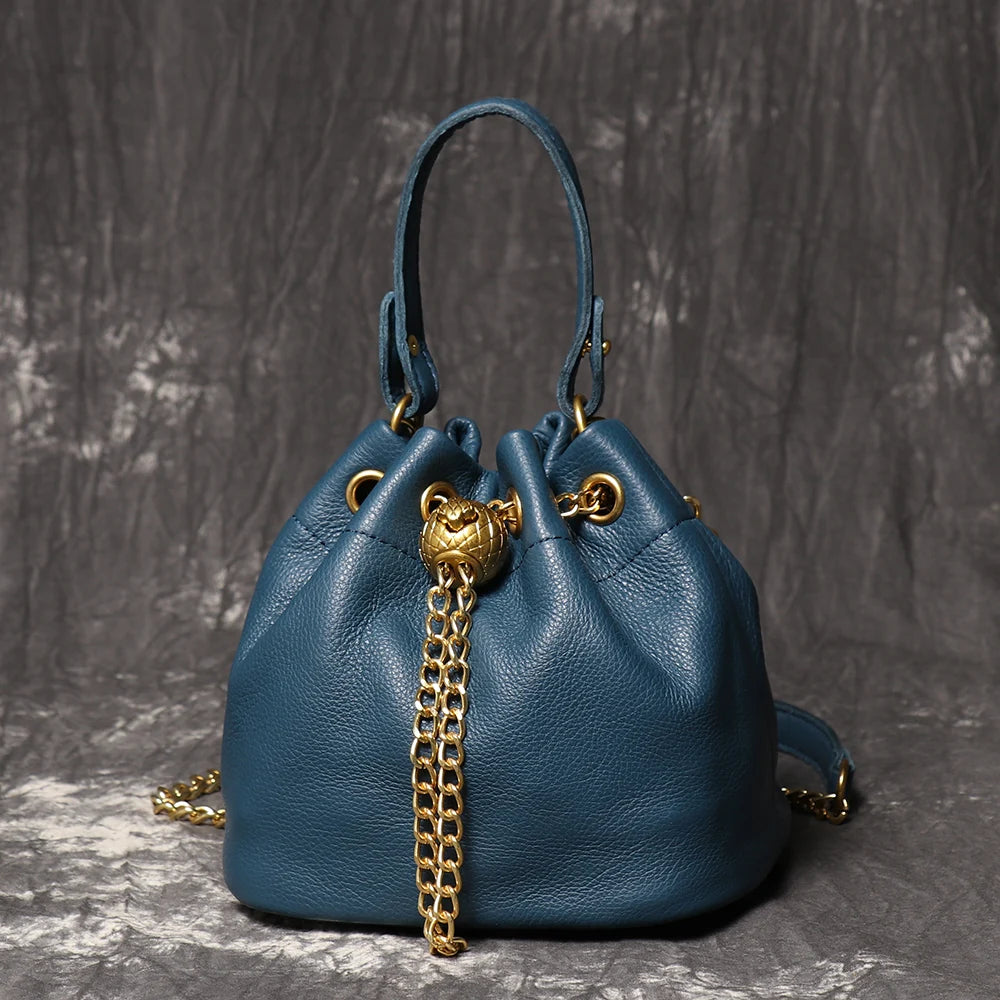 Genuine Leather Chain Bucket Bag