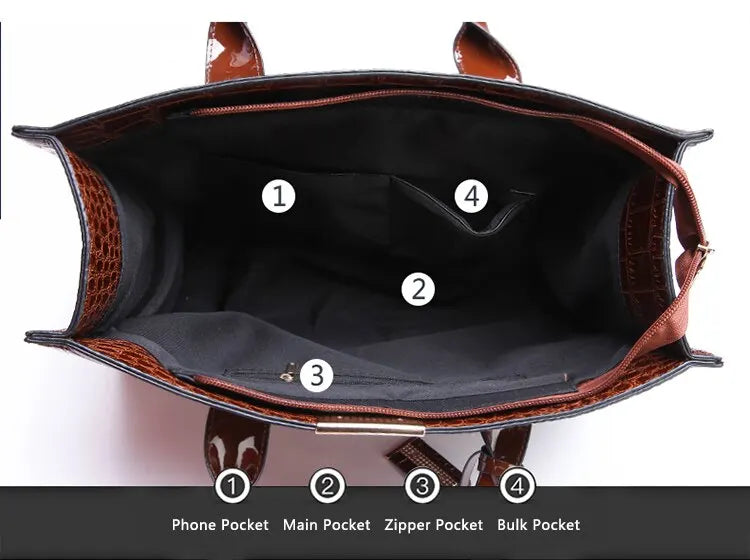 Luxury Vintage Crocodile Pattern Large Tote Bag