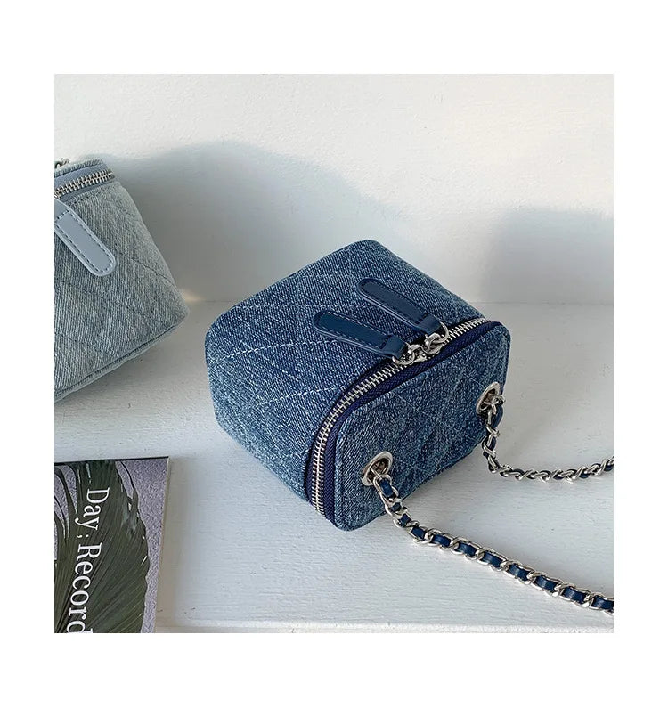 Mini Denim Chain Box Crossbody Bag
