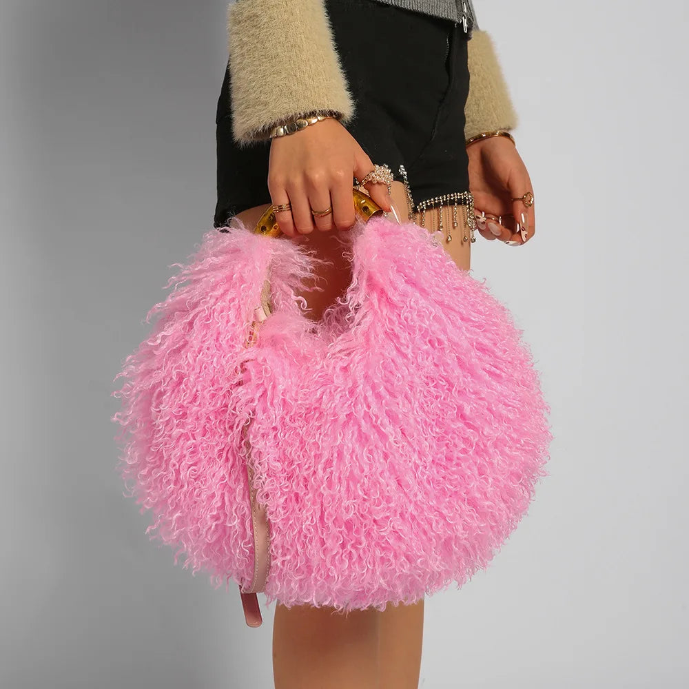 Winter Faux Wool Plush Furry Shoulder Bag