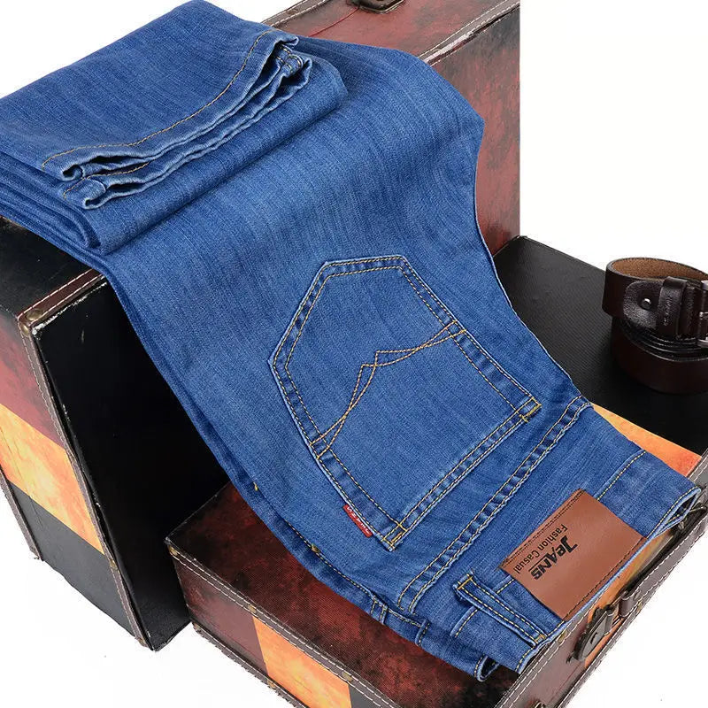 Men's Fashion Business Jeans | Classic Style Casual Stretch flattering Denim Trousers Black Blue