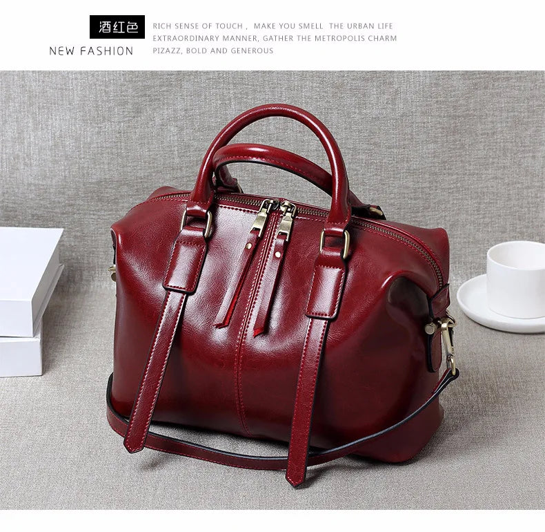 100% Genuine Leather Large Crossbody Shopping Tote