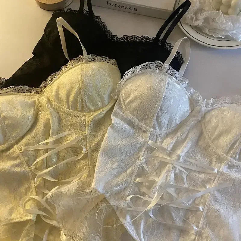 Lace Bandage Corset Sveless Crop Top