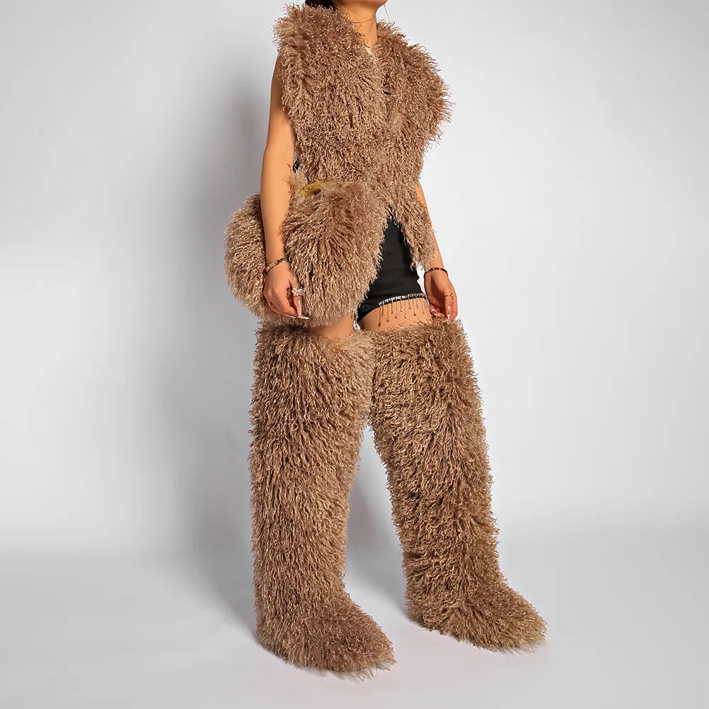 Winter Faux Wool Plush Furry Shoulder Bag