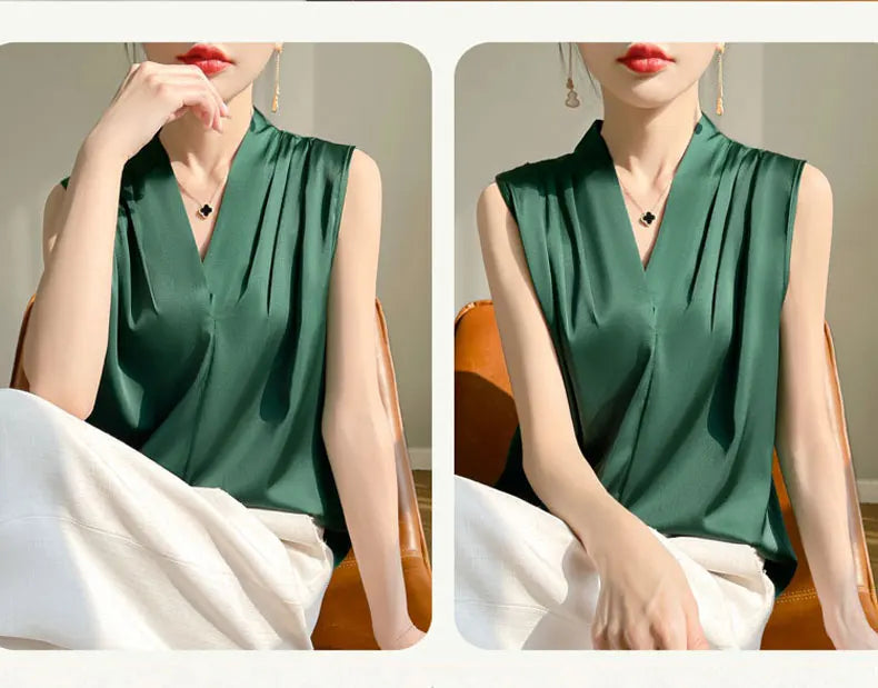 Solid Satin Sveless Office Blouse